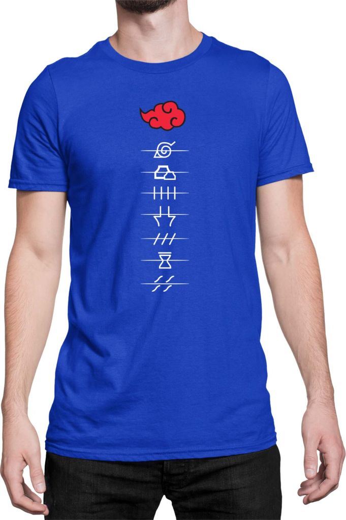 Herren T-Shirt Japan Anime Manga Naruto Akatsuki Members Village Symbols, Man XL / Blau