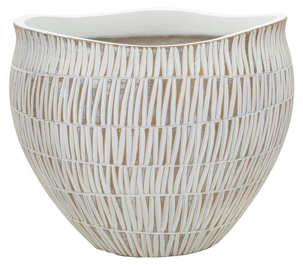 Cachepot Stiky Weiß und Gold aus Kunstharz Durchmesser 30,5 cm