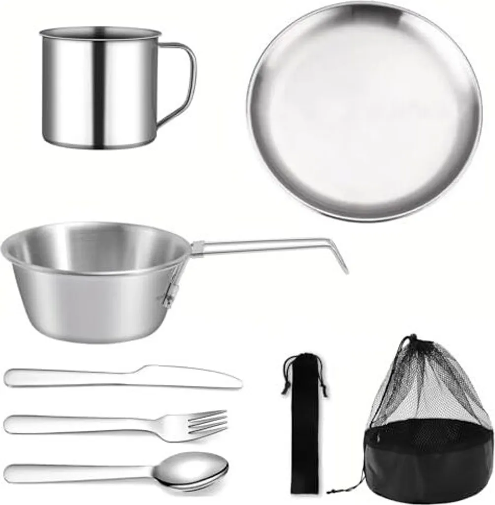 Set Stoviglie Campeggio 8 Pezzi: Kit Posate Pieghevoli e Piatti per 1 Persona