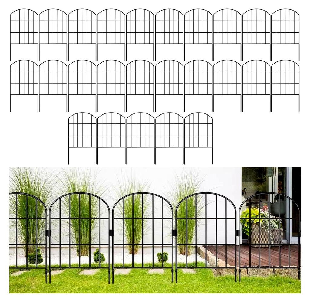 25 Stück Gartenzaun, Metallzaunelemente, dekorativer Gartenzaun, Metallzaun für Hunde (825CM(L) X 60CM(H))
