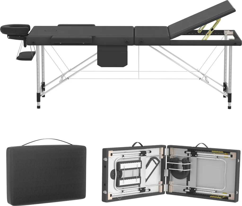 Table de massage 3 zones en alu avec mousse 8,5cm et sac de transport