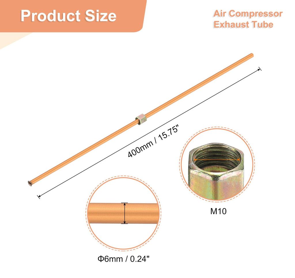 Luftkompressor-Auspuffrohr, 3/8" Gewindedurchmesser 16" L?nge Sechskantmutter Aluminiumrohr Luftrohr Kompressor-Hardware-Zubeh?r Ersatzteile (Flach...