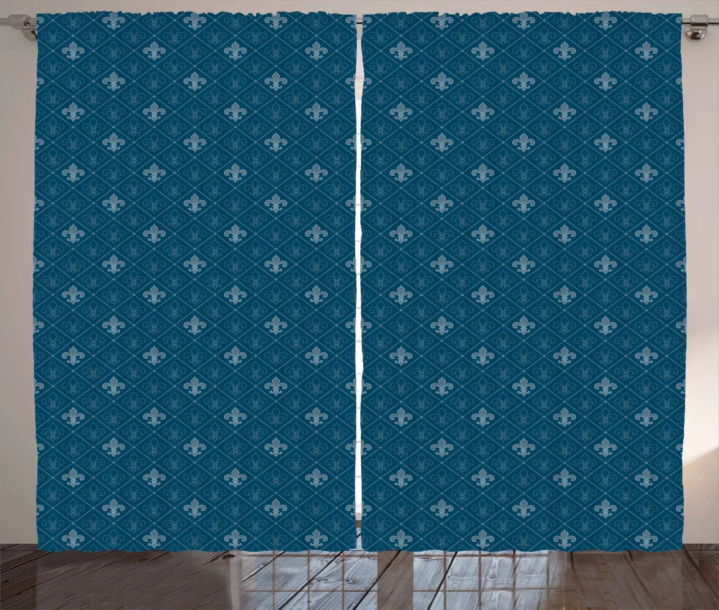 Tenda Camera Letto ABAKUHAUS Fleur De Lis Blu Grigio 280x175 cm