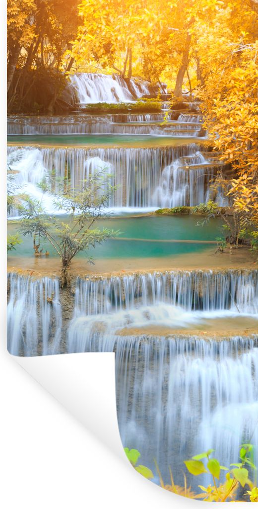 MuchoWow Wandtattoo Wandsticker Wandaufkleber Wasserfall - Herbst - Bäume - Braun - Wasser 20x40 cm Selbstklebend und Repositionierbar - Selbstk...