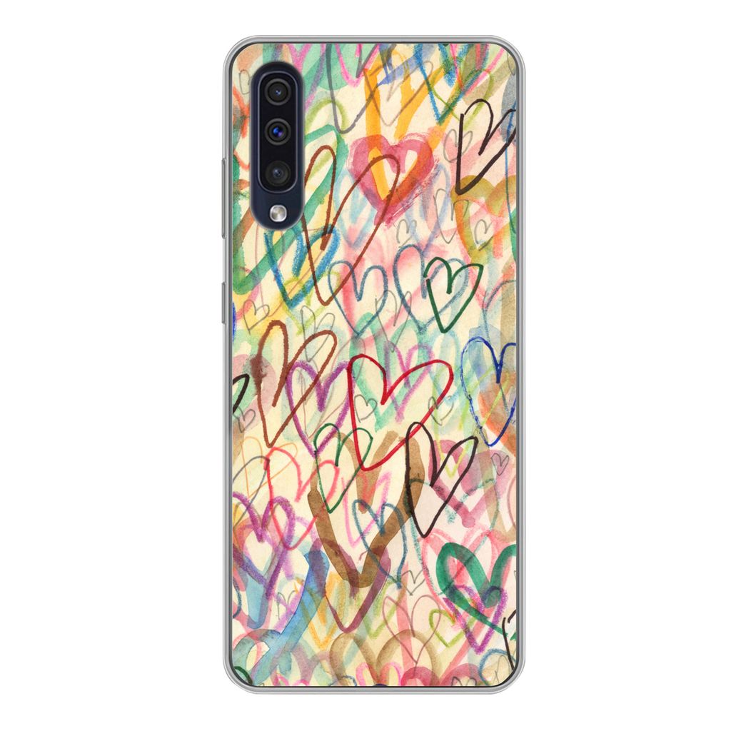 MuchoWow Handyhülle Schutzhülle Hülle für Samsung Galaxy A50 Eine Illustration mit Herzen im Hintergrund Silikon Softcase Handy Hülle - Mobi...