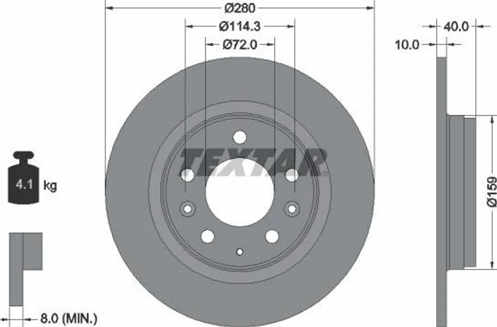 Disque de frein arrière haute qualité Textar 92125603 Mazda MX-5 6