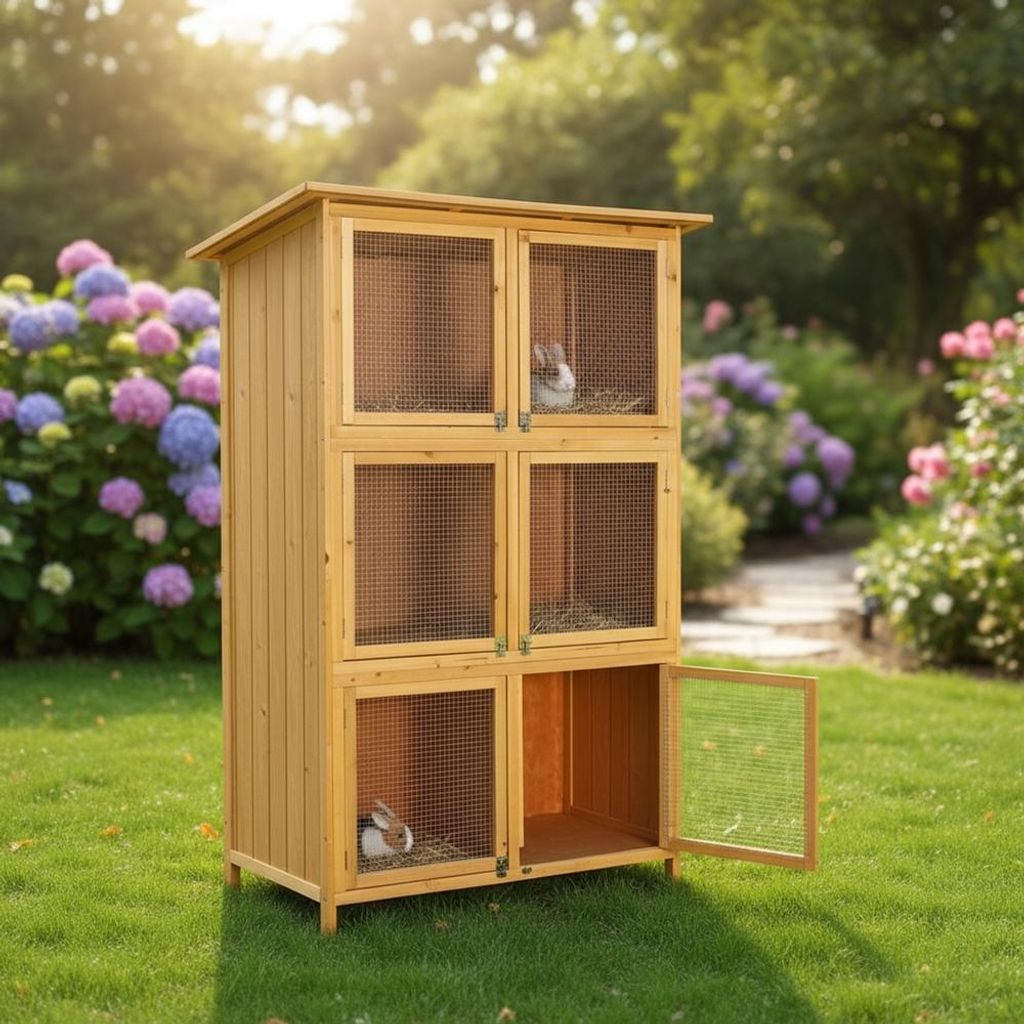 Mucola Hasenkäfig 6 Boxen Kaninchenstall Holz Freigehege Hasenstall Kleintierstall XXL Kaninchenkäfig Stall Käfig Hühnerstall Hamsterkäfig Hase