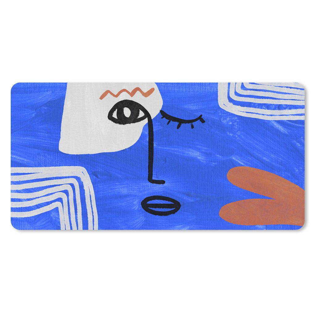 MuchoWow Schreibtischunterlage Gesicht - Abstrakt - Blau 80x40 cm - XXL Mauspad - Gaming Mauspad
