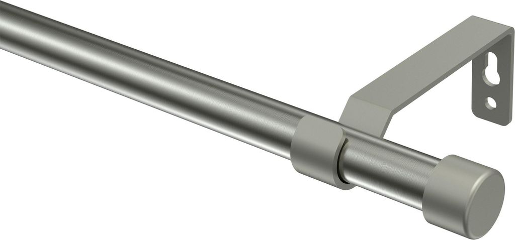 Interdeco Gardinenstange / Vorhangstange Edelstahl-Optik / Chrom matt, Typ Olymp Lucan (Kappe), 16 mm Ø 1-läufig, 160 cm
