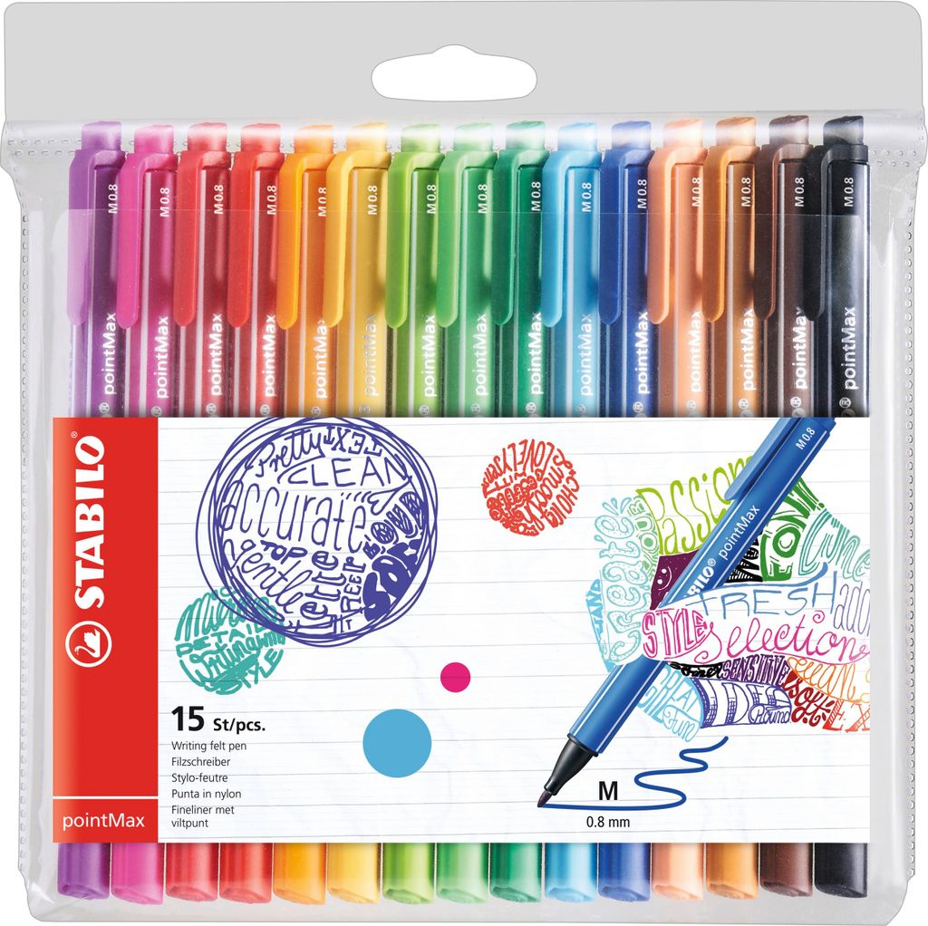 Filzschreiber - STABILO pointMax - 15er Pack - mit 15 verschiedenen Farben