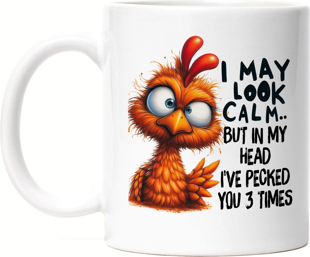 I May Look Calm Grumpy Vogel Tasse Weiß Lustig Geschenkidee für Morgenmuffel