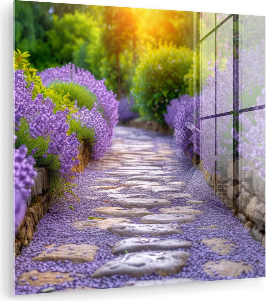 MuchoWow Glasbilder - Bilder auf Wandbild - Foto auf Glas Blumen - Kröte - Lavendel - Garten 20x20 cm Wanddekoration aus Glas - Acrylglasbild - Ac...