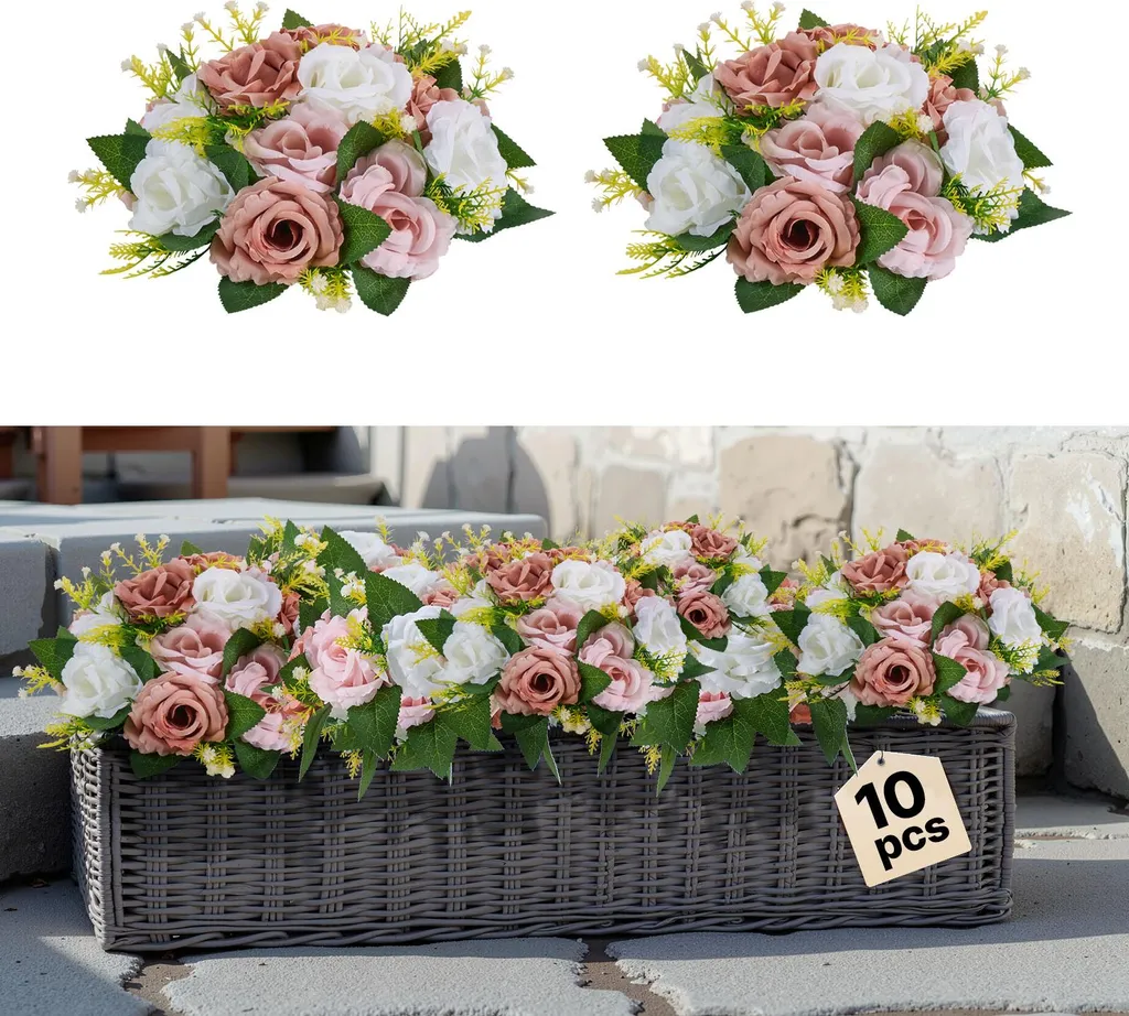 Décor Floral Durable : Boules de Roses Artificielles 10 pcs 24x12 cm VEVOR