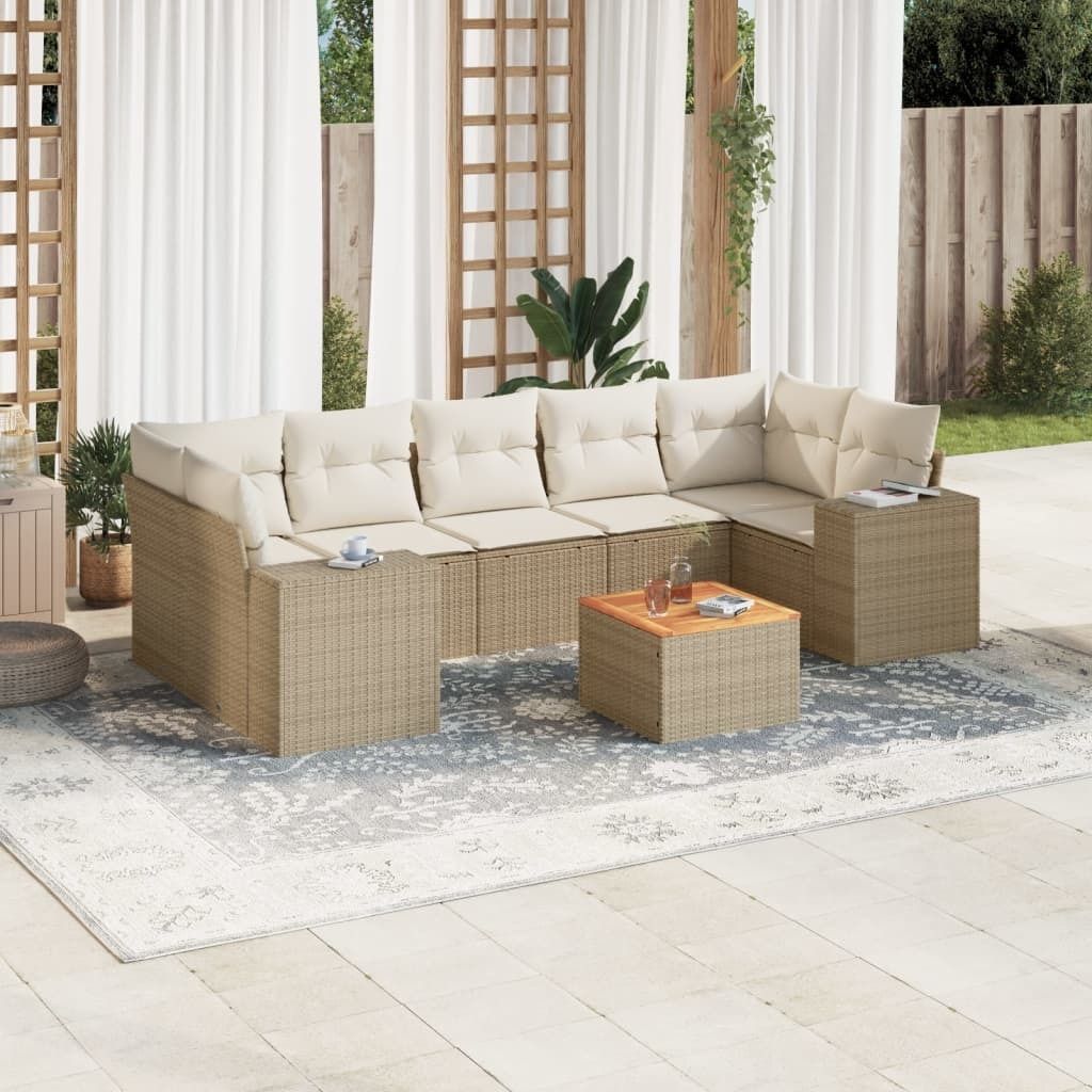 Design 8-tlg. Garten-Sofagarnitur mit Kissen Beige Poly Rattan, Gartenmöbel-Sets 2024 Neu