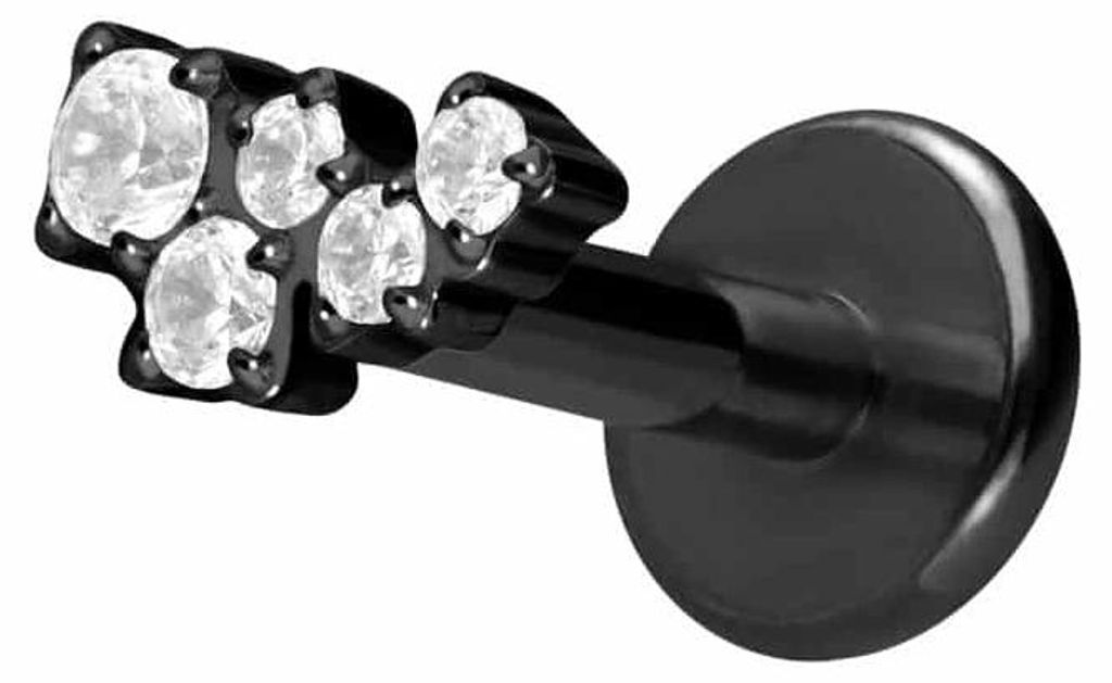Ohrpiercing, Nasenpiercing Titan Labret mit Innengewinde KRISTALLWOLKE Schwarz Stablänge: 6mm | Stabstärke: 1,6mm