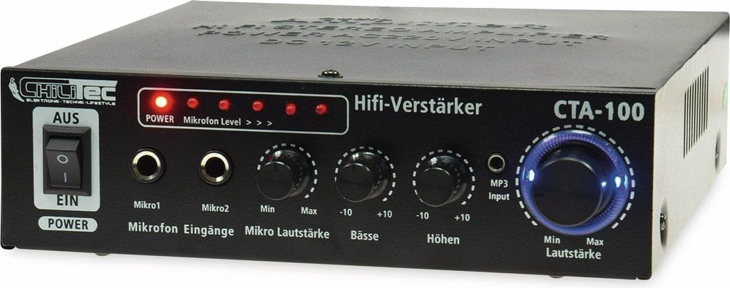 ChiliTec 20760 HiFi-Verstärker "CTA-100" 100W, schwarz 1x Line In, Betrieb 12V o. 230V