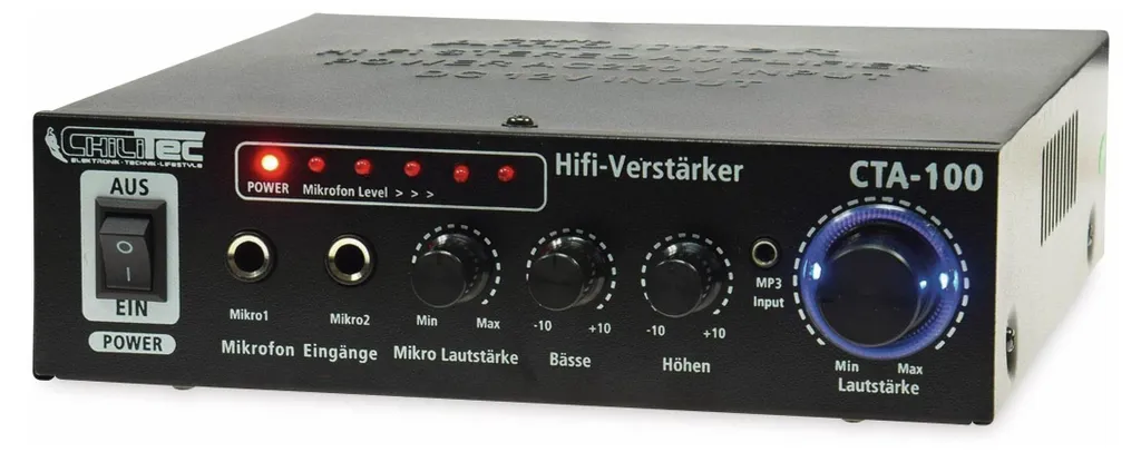 ChiliTec CTA-100 Amplificateur HiFi 100W 12V 230V Noir Entrée Ligne In