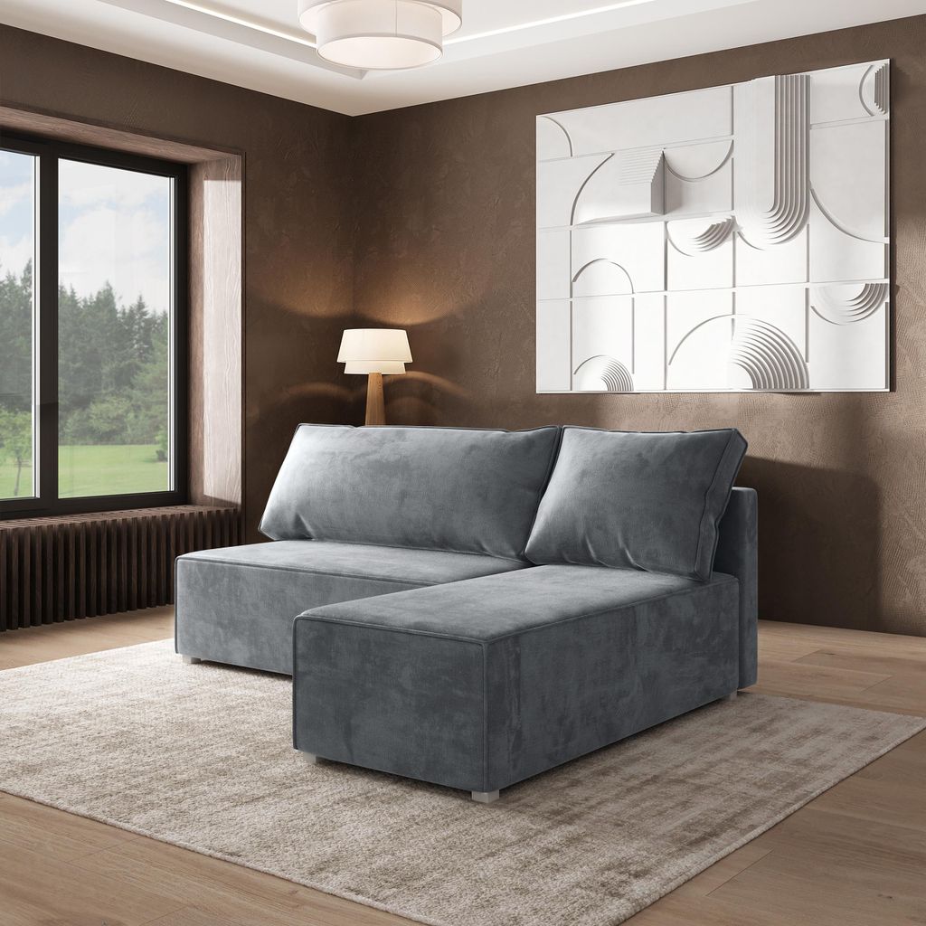 Masseno Ecksofa TURIN M mit Schlaffunktion L-Form, Sofa mit Bettkasten, Wohnzimmersofa, Couch, Soffa, Bettsofa, Couchgarnitur- Hellgrau, MONOLITH 84