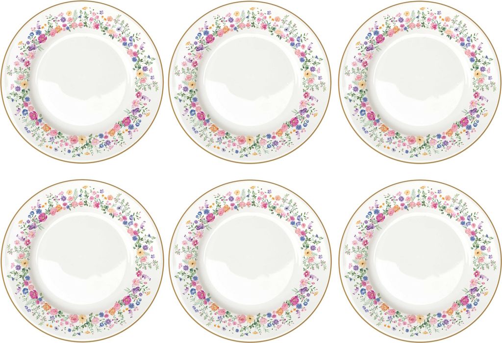 6er Set Speiseteller MON AMOUR Blumen D. 27cm weiß bunt Porzellan Easy Life