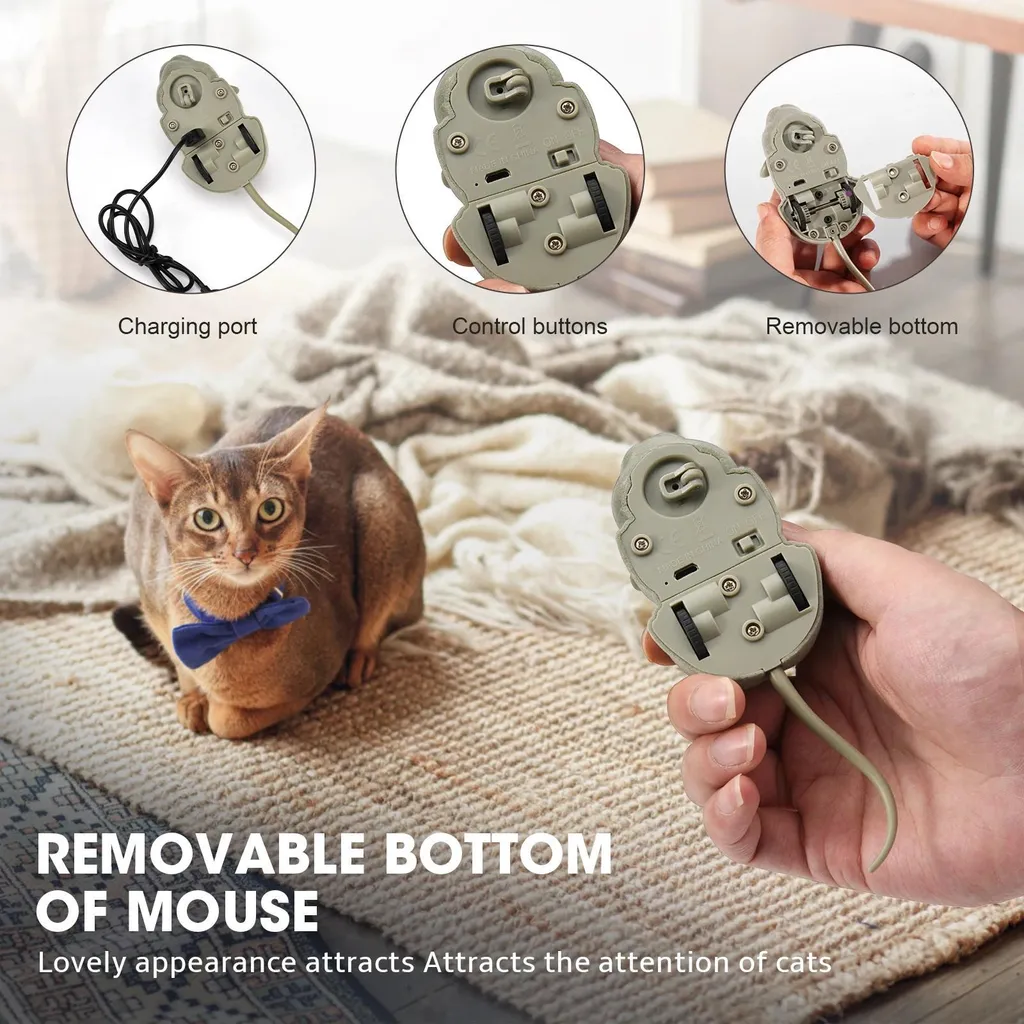 Souris Interactive Électrique pour Chat Rechargeable Grise Résistante - 5