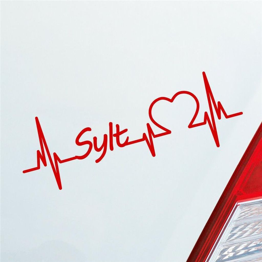 Auto Aufkleber Sylt Herz Puls Insel Island Nordsee Liebe Love 19x7 cm Rot Sticker Heckscheibenaufkleber