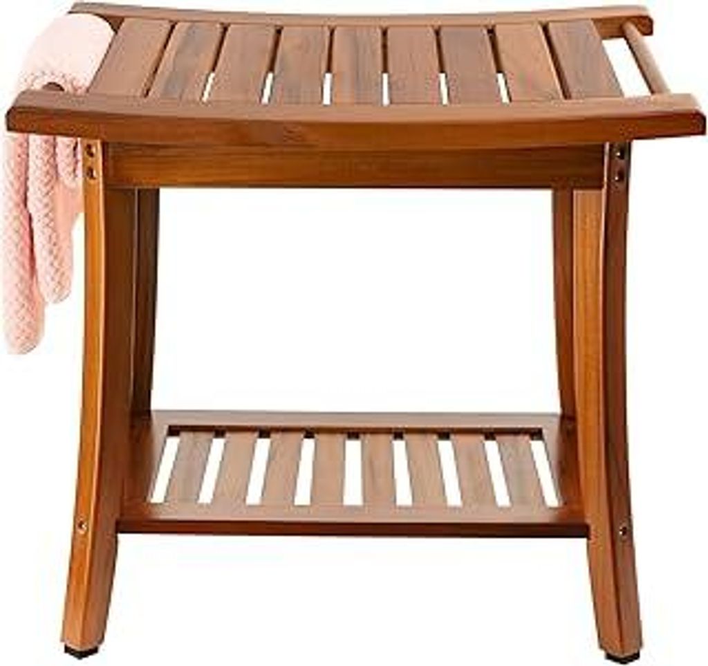 Utoplike Teak Dusche Sitz mit Griffen, tragbare hölzerne Spa Badehocker mit Lagerung Handtuch Regal, 33.2 x 56 x 47.2 cm, perfekt für den Innen- ...