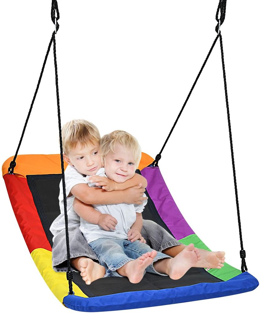 GOPLUS Baumschaukel mit 100-180cm Verstellbarem Seil, Hängeschaukel aus Oxfordstoff bis 150kg Belastbar, Gartenschaukel