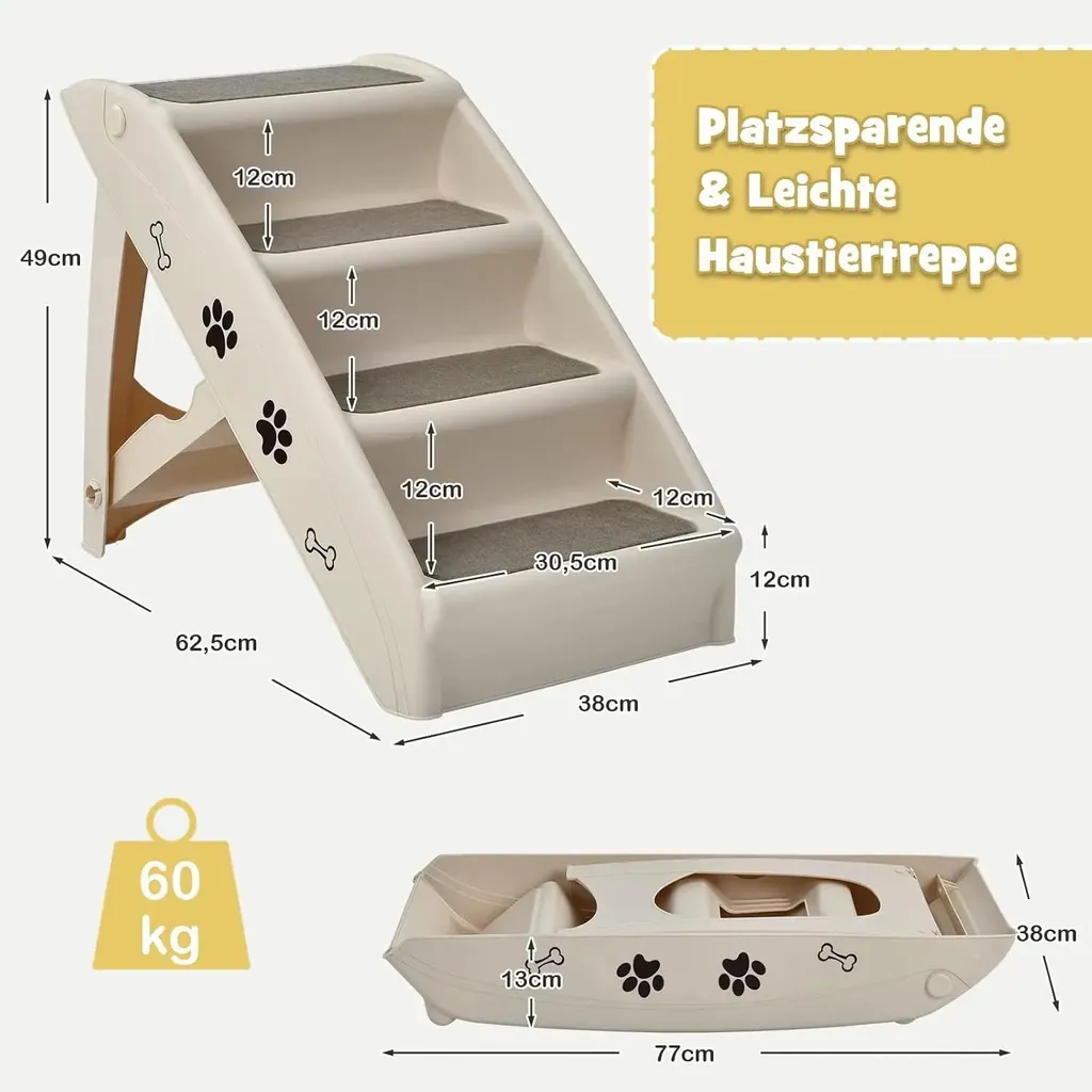 Escalier à 4 marches pour chiens et chats pliable en plastique résistant