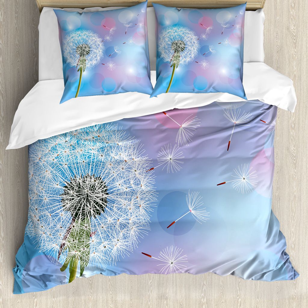 ABAKUHAUS Löwenzahn Bettbezug, Bokeh Design Blowball, Milbensicher Allergiker geeignet mit Kissenbezügen, 155 cm x 220 cm - 80 x 80 cm, Sky Blue ...
