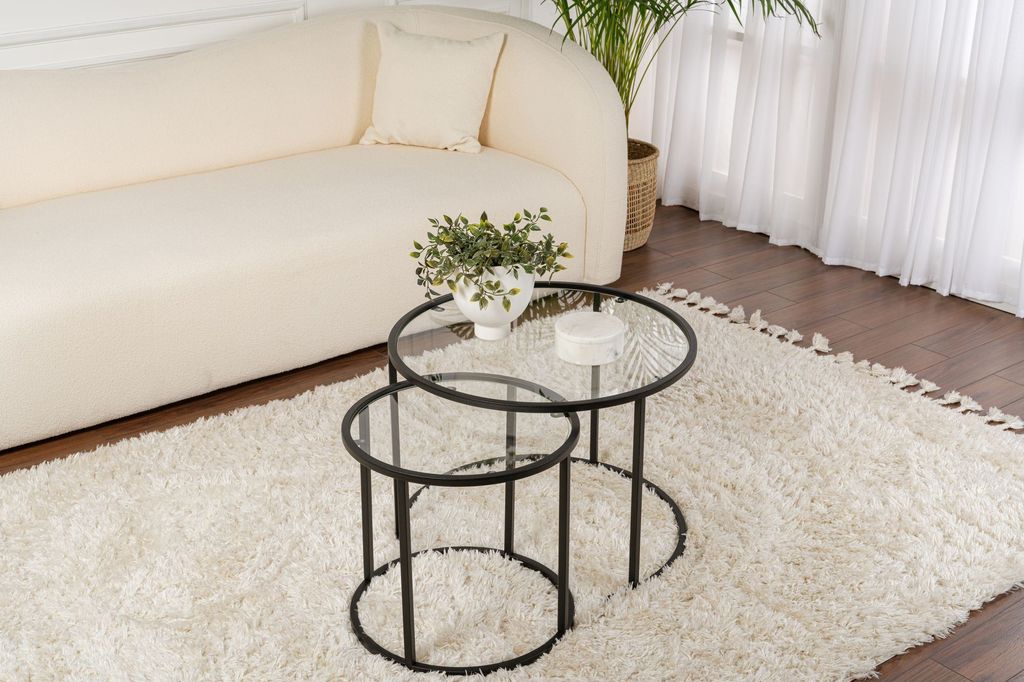 Skye Decor, Black-Transparent-60-42, Couchtisch-Set, Schwarz, GEHÄRTETES GLAS, 60 x 60 x 43 cm