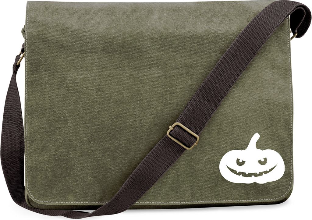 Huuraa Umhängetasche Halloween Kürbis Pumpkin 14 Liter Military Green Canvas Laptoptasche Geschenkidee