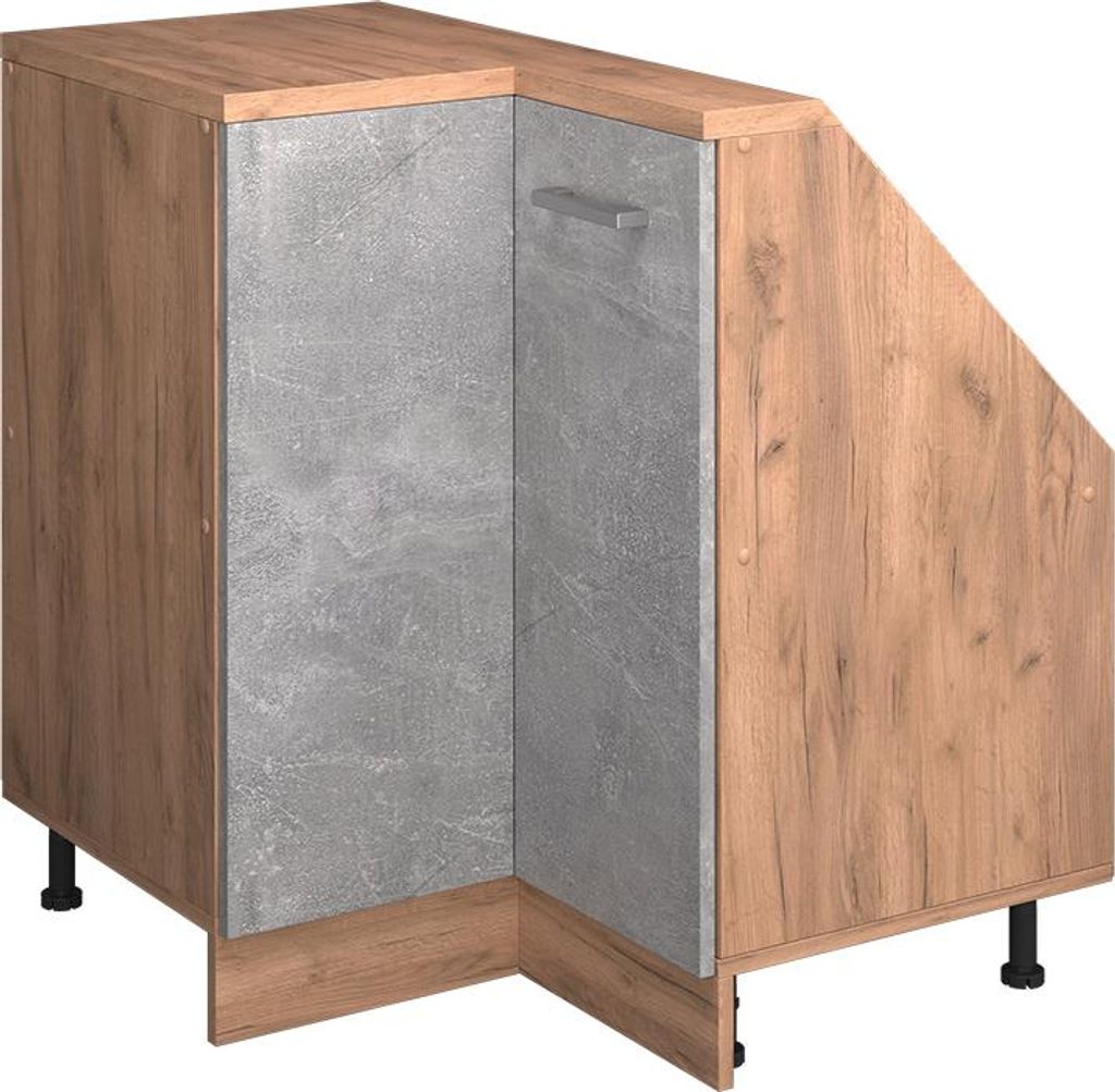 Vicco Eck-Küchenschrank für Dachschrägen R-Line, 75.6 cm mit 1 Tür, Beton/Goldkraft Eiche