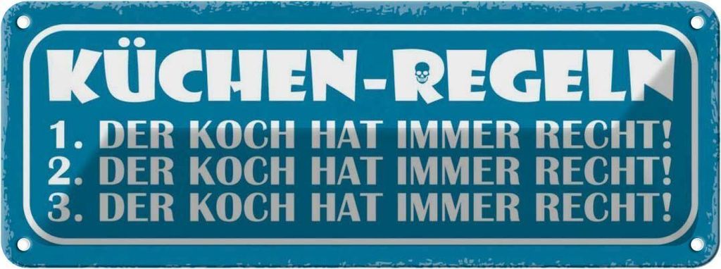 vianmo Blechschild 10x27 cm Küchen Regeln Koch immer Recht Küche Kochen Essen