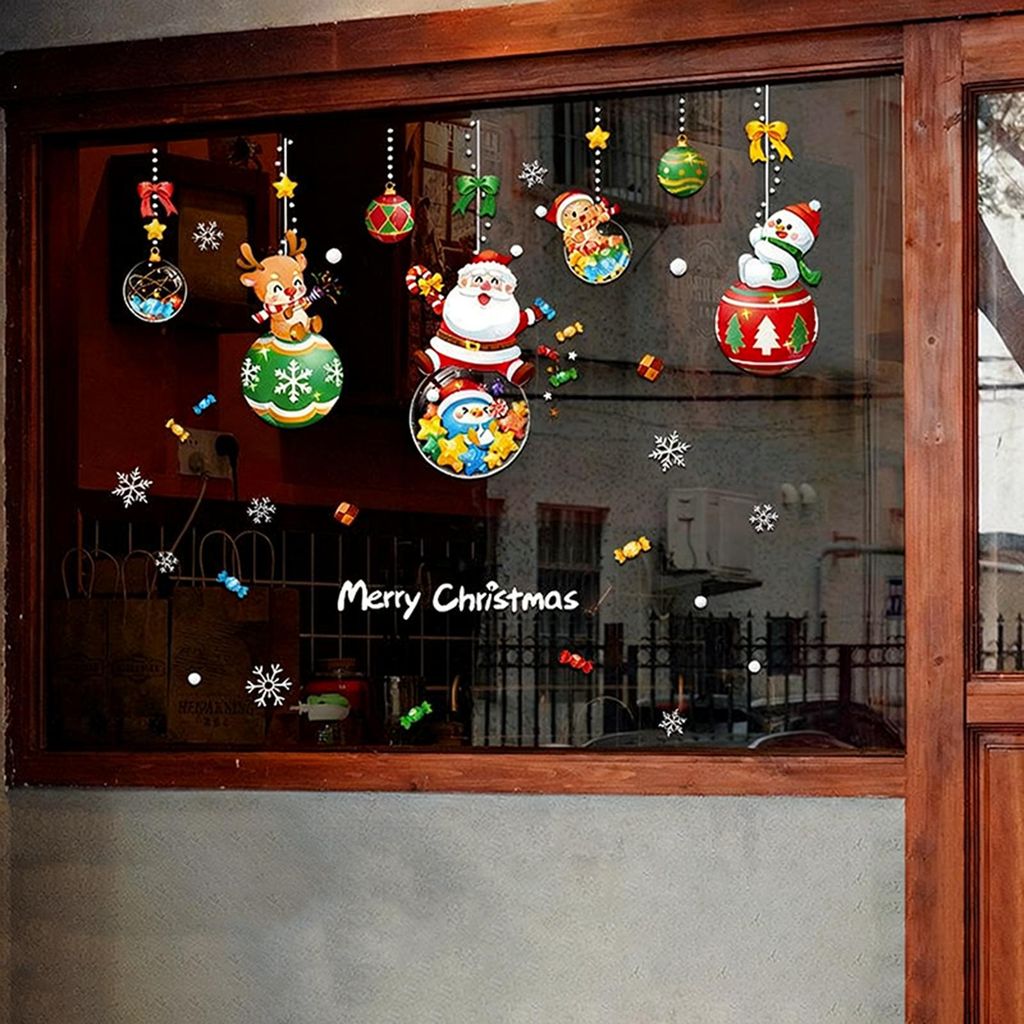 Weihnachtsfensteraufkleber mit Weihnachtsbaum, Weihnachtsmann, Rentier und Schneemann – abnehmbare, statisch haftende Fensteraufkleber für winte...
