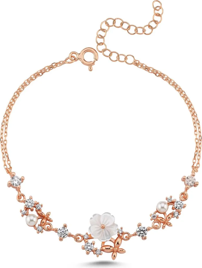 Bracelet Cadeau Femme Magnolia en Argent et Rose Gold pour Mariage