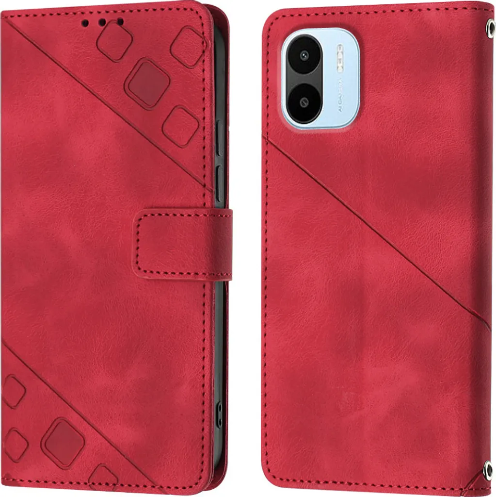 Custodia per Xiaomi Redmi A1 in rilievo Custodia a portafoglio in pelle flip con funzione stand rosso
