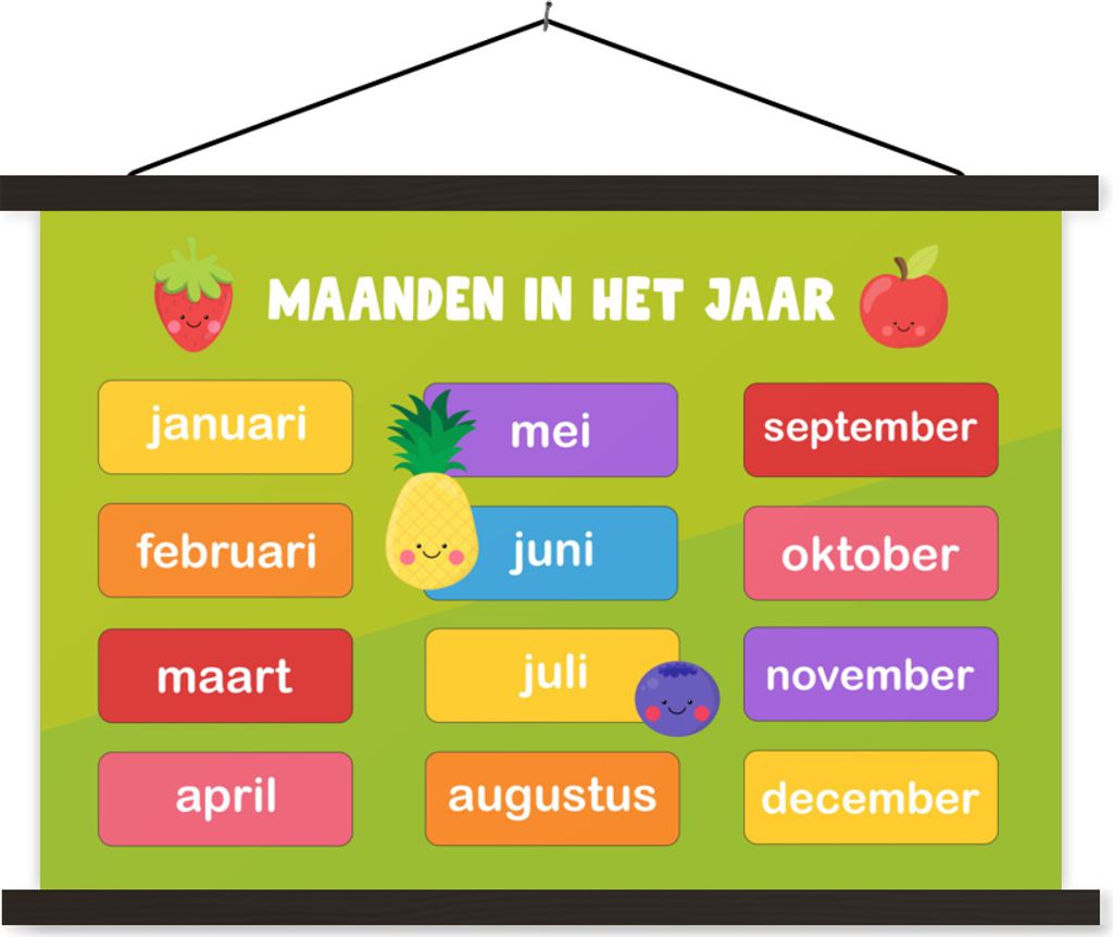 MuchoWow Textilposter Kinderzimmer - Monate - Bildung - Jungen - Mädchen - Kinder - Grün - Kinder 120x80 cm mit schwarzem Rahmen - Wanddeko