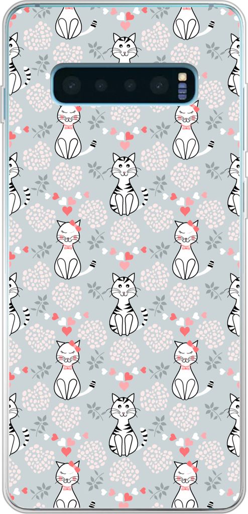 MuchoWow Handyhülle Schutzhülle Hülle für Telefoonhoesje Samsung Galaxy S10 Lite Muster - Katze - Herz - Mädchen - Kinder - Mädchen Silikon...