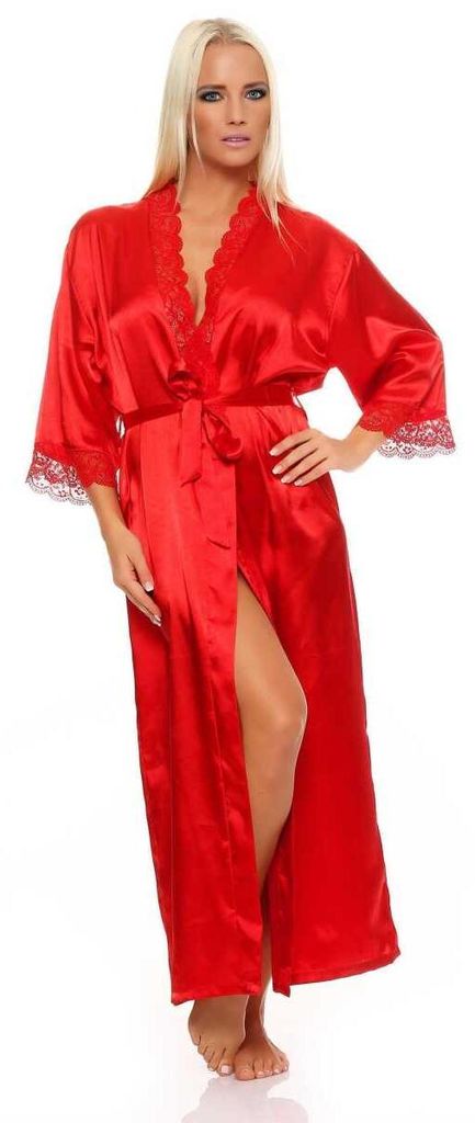 Damen langes Kimono Seidenrobe Morgenmantel; Rot L Produktbild 