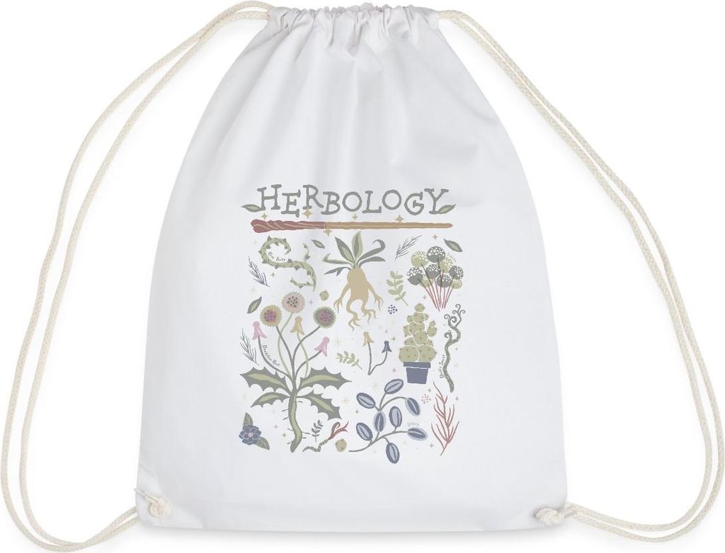Spreadshirt Harry Potter Herbology Botanische Kräuter Design Turnbeutel, One size, Weiß