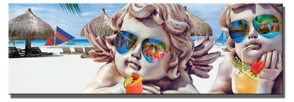 5718 Engel am Strand Leinwandbild 120x40 cm