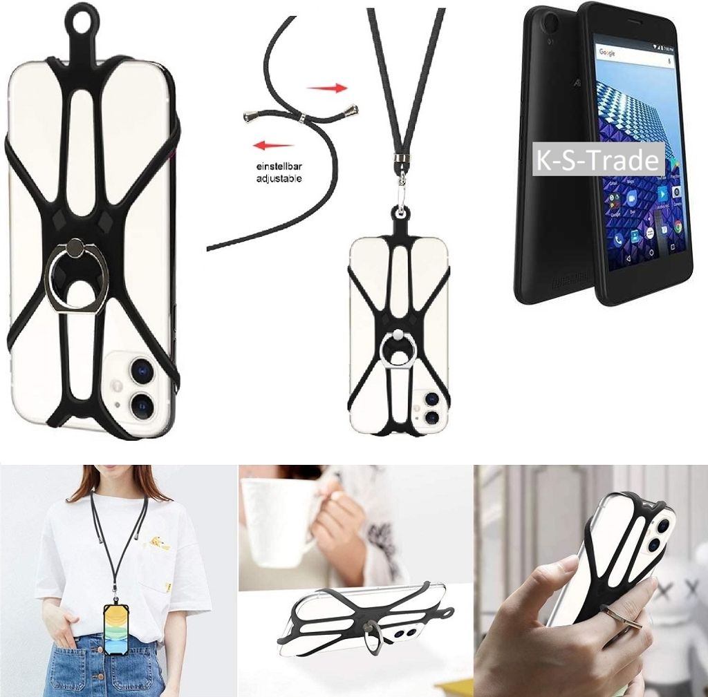 K-S-Trade 3in1 Handykette Handyband Handykordel Halsband Smartphone-Ring Handy-Ring kompatibel mit Archos Access 50 4G Fingerhalterung Handyring