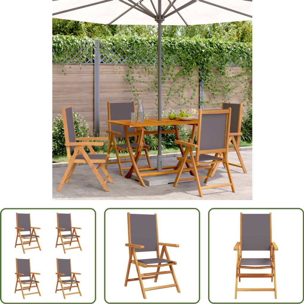 The Living Store Gartenstuhl Verstellbar 4 Stk. Anthrazit Stoff und Massivholz