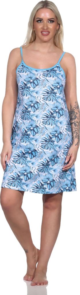 Ärmelloses Damen Spaghetti Träger Nachthemd in floralem Print - auch in Übergrössen ; blau , 56