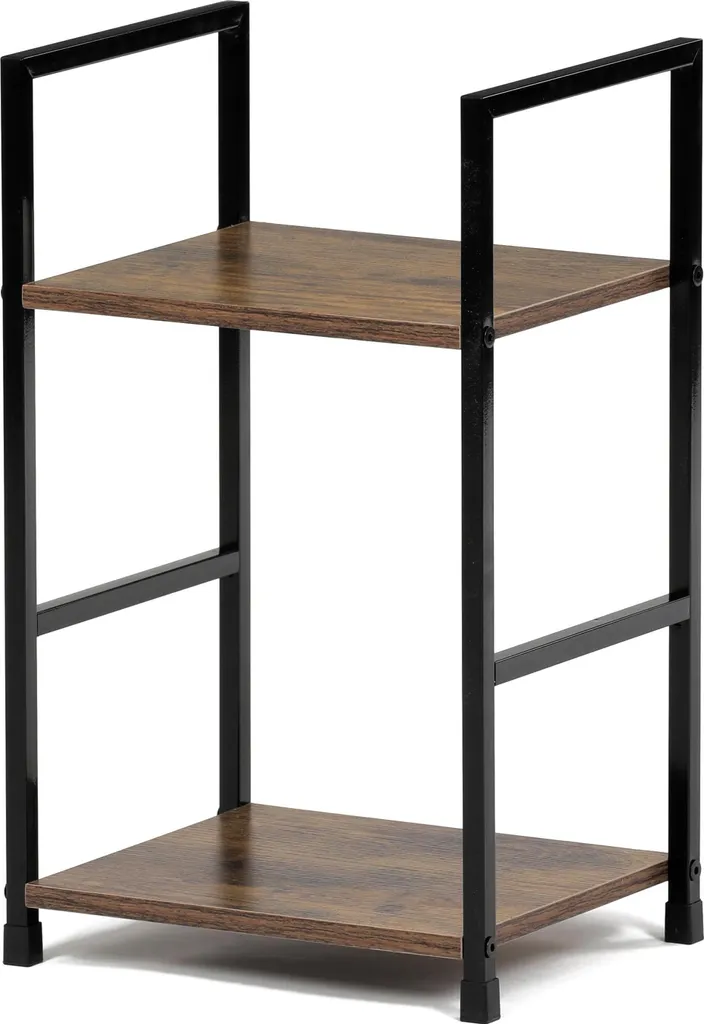 Étagère en vieux bois de reproduction et MDF noir laqué à 2 étagères