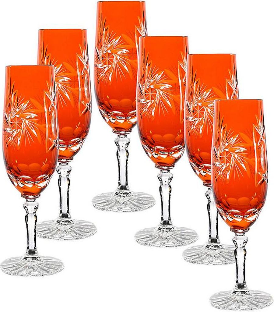 Sektflöte orange Schleuderstern 6er Set (180ml)
