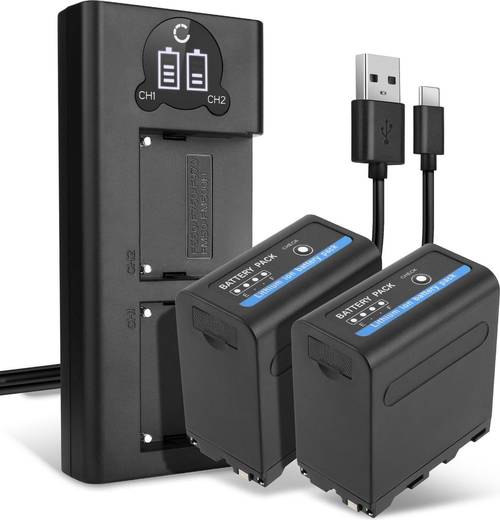 CELLONIC 2x Akku für Kamera Kompatibel mit Z Cam E2, Kompatibel mit Sony HXR-NX5, HDR-FX1000E, NP-F970 - (10200mAh, 7.4V) + Dual Ladegerät