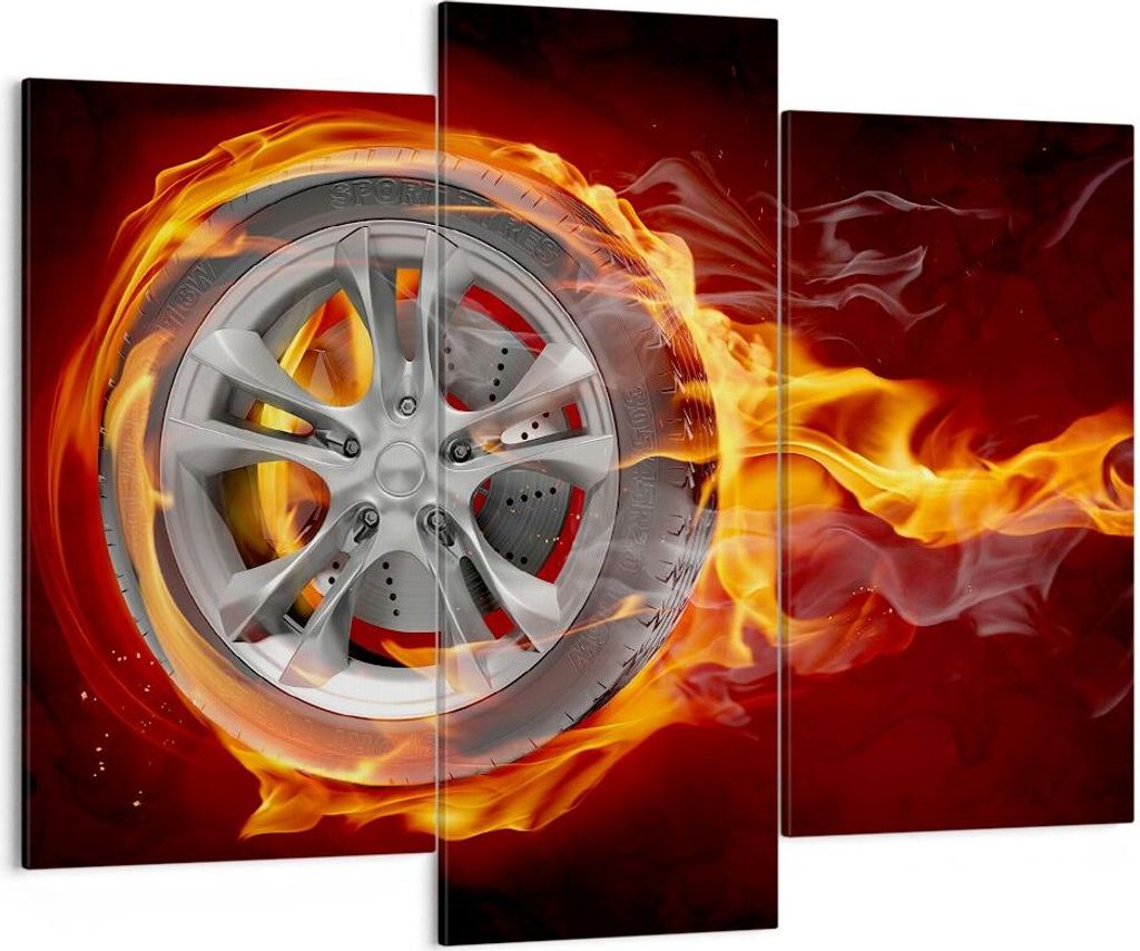 Bild auf Leinwand - Leinwandbild - Rad Flammen Felge - 130x100cm - Wand Bild - Wanddeko - Leinwanddruck - Bilder - Kunstdruck - Wanddekoration - Le...