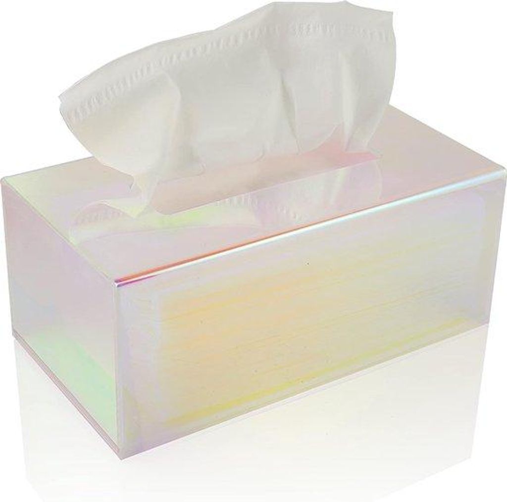 Acryl-Tissuebox für Papiertaschentücher, Servietten, Handtücher, ideal für Bad, Schreibtisch, Anrichte, Nachtkästchen (rechteckig, irisierend)