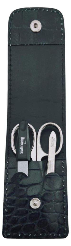 Solingen Maniküre Set 3-teilig – Nagelschere, Pinzette & Saphirfeile – Echtleder Etui Germany Dunkelblau / Cocco